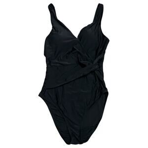 J.Crew Factory Size L Black V-Neck Knotted One-Piece Swimsuit Sleek Resortwear